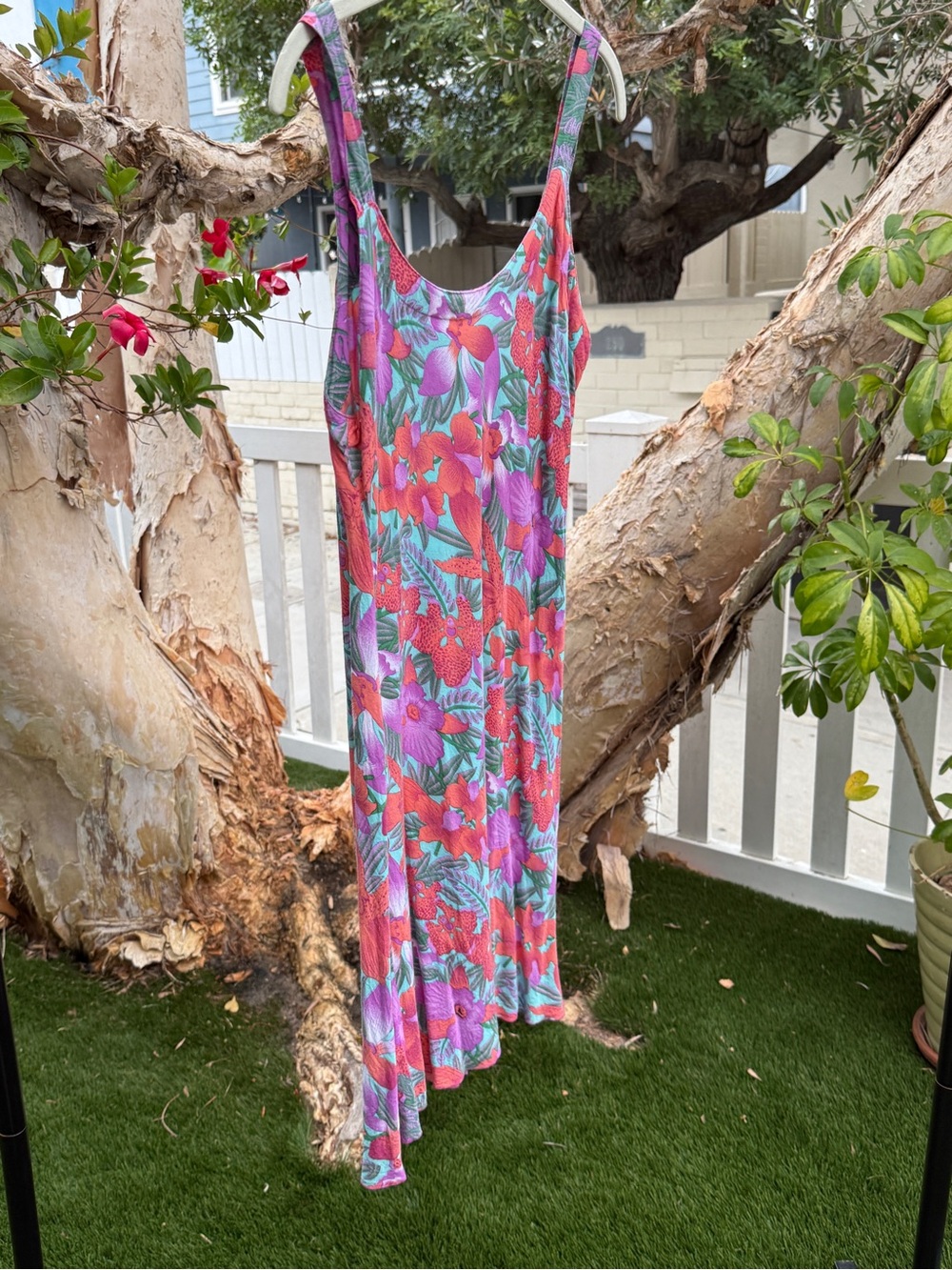 Vintage 90s rainbows 🌈 tropical orchid Floral Slip SunDress size M